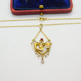 Edwardian 9ct Yellow Gold Paste & Diamond Lavalier Drop Necklace c1910 16"