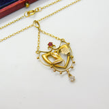 Edwardian 9ct Yellow Gold Paste & Diamond Lavalier Drop Necklace c1910 16"