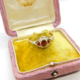 9ct Yellow Gold, Garnet & Diamond Floral Band Ring Vintage c1990 Birmingham