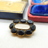 Georgian 9ct Rose Gold & Black Glass Mourning Brooch Antique c1820