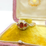 9ct Yellow Gold, Garnet & Diamond Floral Band Ring Vintage c1990 Birmingham