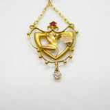 Edwardian 9ct Yellow Gold Paste & Diamond Lavalier Drop Necklace c1910 16"
