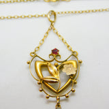 Edwardian 9ct Yellow Gold Paste & Diamond Lavalier Drop Necklace c1910 16"