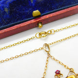 Edwardian 9ct Yellow Gold Paste & Diamond Lavalier Drop Necklace c1910 16"