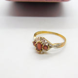 9ct Yellow Gold, Garnet & Diamond Floral Band Ring Vintage c1990 Birmingham