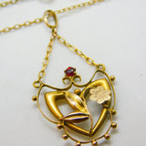 Edwardian 9ct Yellow Gold Paste & Diamond Lavalier Drop Necklace c1910 16"