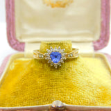 9ct Yellow Gold Heart Shaped Sapphire & Diamond Band Ring Vintage c1980