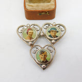 WWII Sterling Silver Enamel Three Frame Heart Sweetheart Brooch c1940 Antique