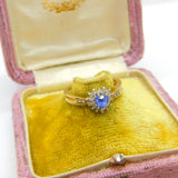9ct Yellow Gold Heart Shaped Sapphire & Diamond Band Ring Vintage c1980