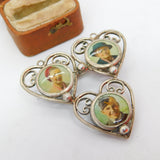 WWII Sterling Silver Enamel Three Frame Heart Sweetheart Brooch c1940 Antique