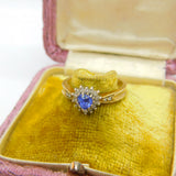 9ct Yellow Gold Heart Shaped Sapphire & Diamond Band Ring Vintage c1980