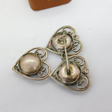 WWII Sterling Silver Enamel Three Frame Heart Sweetheart Brooch c1940 Antique
