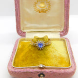 9ct Yellow Gold Heart Shaped Sapphire & Diamond Band Ring Vintage c1980