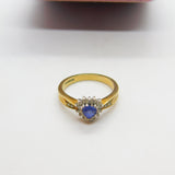 9ct Yellow Gold Heart Shaped Sapphire & Diamond Band Ring Vintage c1980