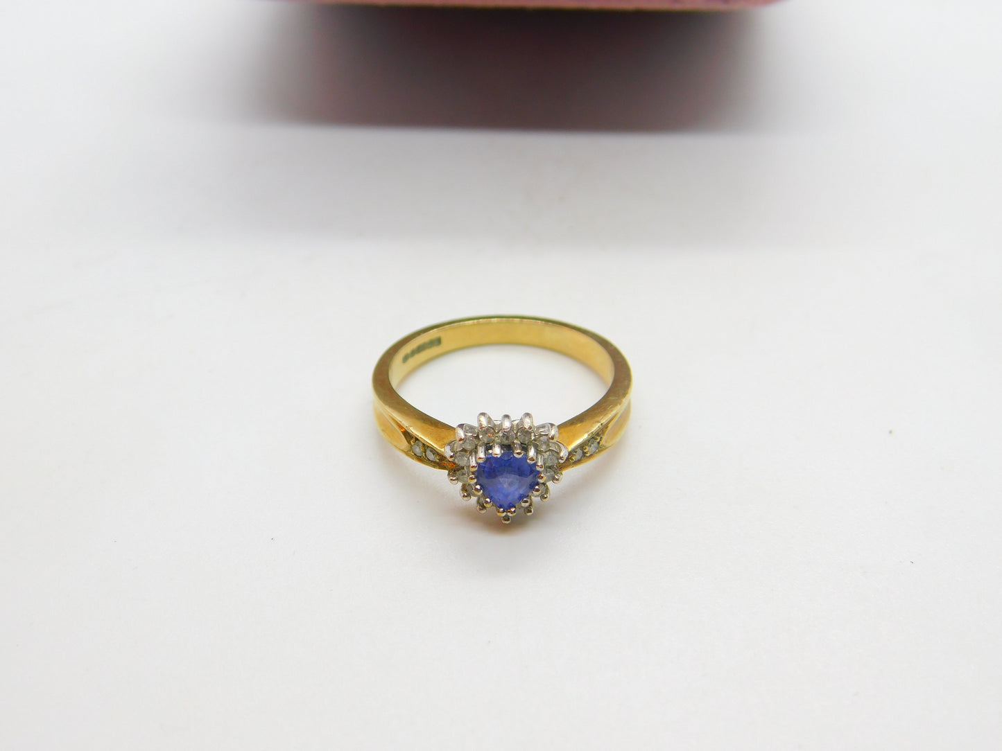 9ct Yellow Gold Heart Shaped Sapphire & Diamond Band Ring Vintage c1980