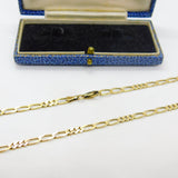 Long 9ct Yellow Gold Figaro Link Chain Necklace 30" Length Vintage c1970