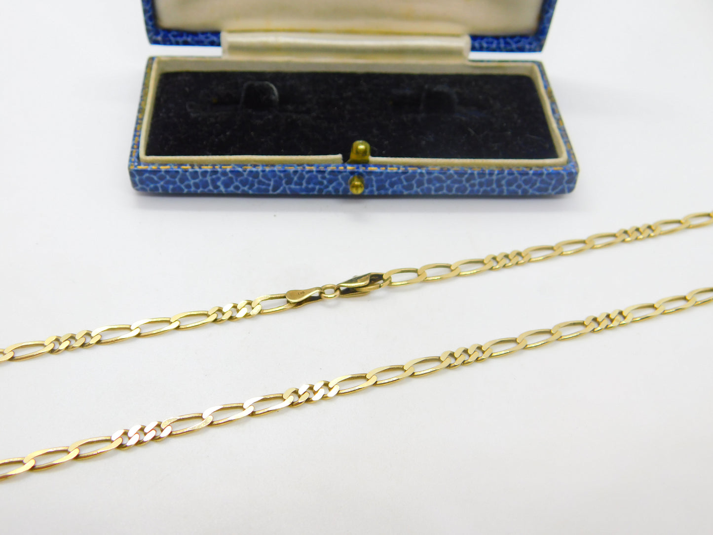 Long 9ct Yellow Gold Figaro Link Chain Necklace 30" Length Vintage c1970