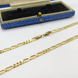 Long 9ct Yellow Gold Figaro Link Chain Necklace 30" Length Vintage c1970