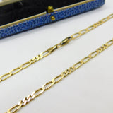 Long 9ct Yellow Gold Figaro Link Chain Necklace 30" Length Vintage c1970