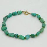 9ct Yellow Gold & Beaded Turquoise Bracelet Vintage c1970 18cm Length