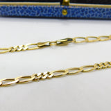 Long 9ct Yellow Gold Figaro Link Chain Necklace 30" Length Vintage c1970