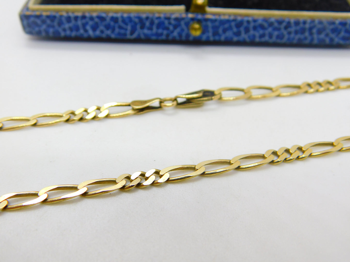 Long 9ct Yellow Gold Figaro Link Chain Necklace 30" Length Vintage c1970