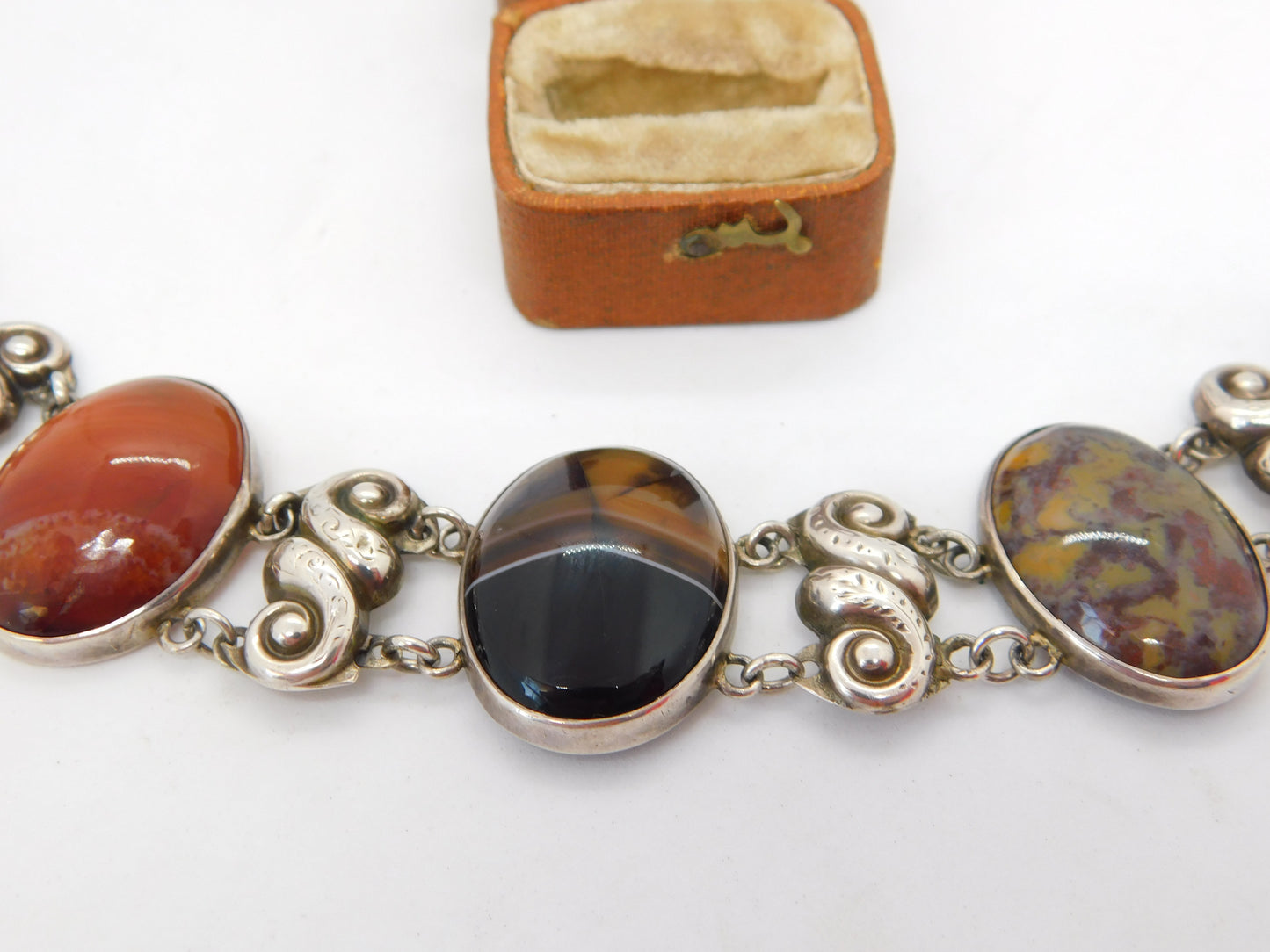 Victorian Scottish Sterling Silver Cabochon Agate Panel Bracelet c1860 Antique