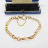 Edwardian 9ct Rose Gold Trombone Link Bracelet with Bolt Ring Antique c1910