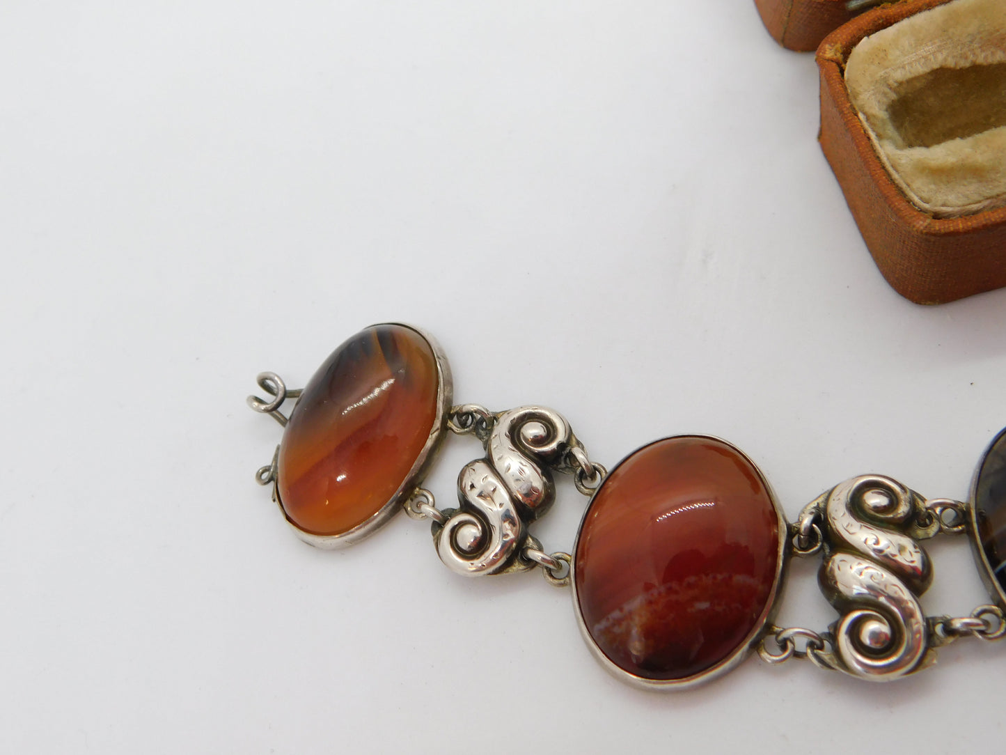 Victorian Scottish Sterling Silver Cabochon Agate Panel Bracelet c1860 Antique