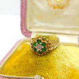 9ct Yellow Gold, Emerald & Diamond Floral Cluster Ring Vintage 1978 London