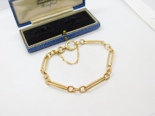 Edwardian 9ct Rose Gold Trombone Link Bracelet with Bolt Ring Antique c1910