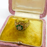 9ct Yellow Gold, Emerald & Diamond Floral Cluster Ring Vintage 1978 London