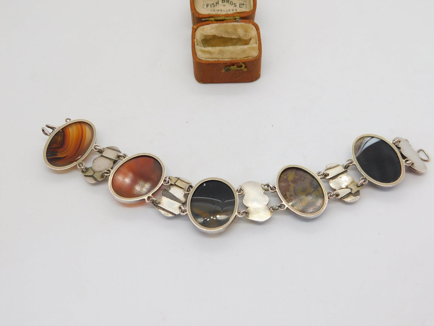 Victorian Scottish Sterling Silver Cabochon Agate Panel Bracelet c1860 Antique