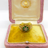 9ct Yellow Gold, Emerald & Diamond Floral Cluster Ring Vintage 1978 London