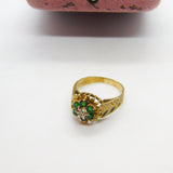 9ct Yellow Gold, Emerald & Diamond Floral Cluster Ring Vintage 1978 London