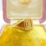 9ct Yellow Gold Monogram Initial CEI Gents Signet Ring Vintage 1977 Sheffield