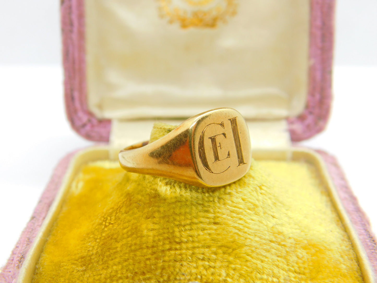 9ct Yellow Gold Monogram Initial CEI Gents Signet Ring Vintage 1977 Sheffield