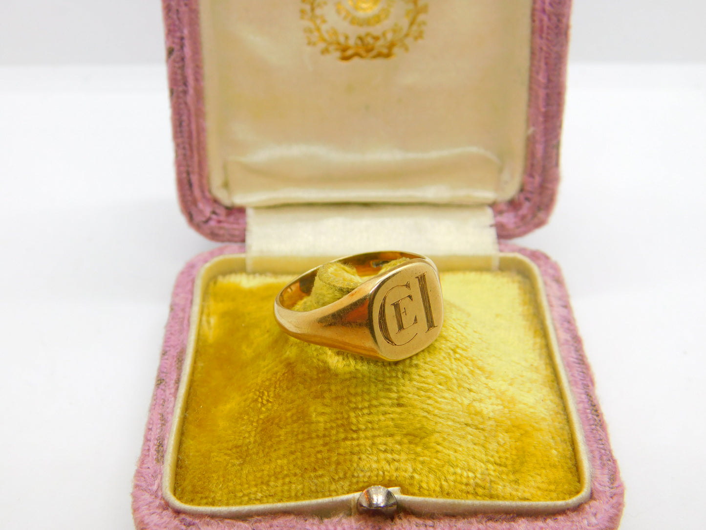 9ct Yellow Gold Monogram Initial CEI Gents Signet Ring Vintage 1977 Sheffield