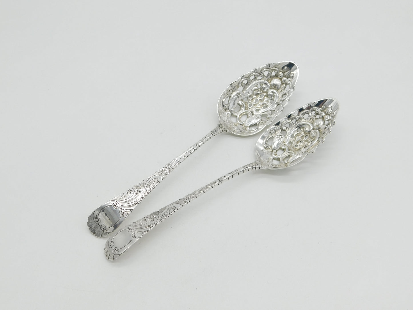 George III Pair of Sterling Silver Pierced Berry Spoons Antique 1804 London