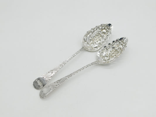 George III Pair of Sterling Silver Pierced Berry Spoons Antique 1804 London