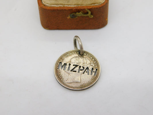 Victorian Sterling Silver 'Mizpah' Love Token Sixpence Antique 1881