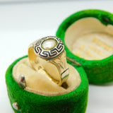 Victorian 9ct Gold, Black Enamel & Pearl Mourning Ring Antique 1864 Birmingham