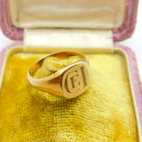 9ct Yellow Gold Monogram Initial CEI Gents Signet Ring Vintage 1977 Sheffield