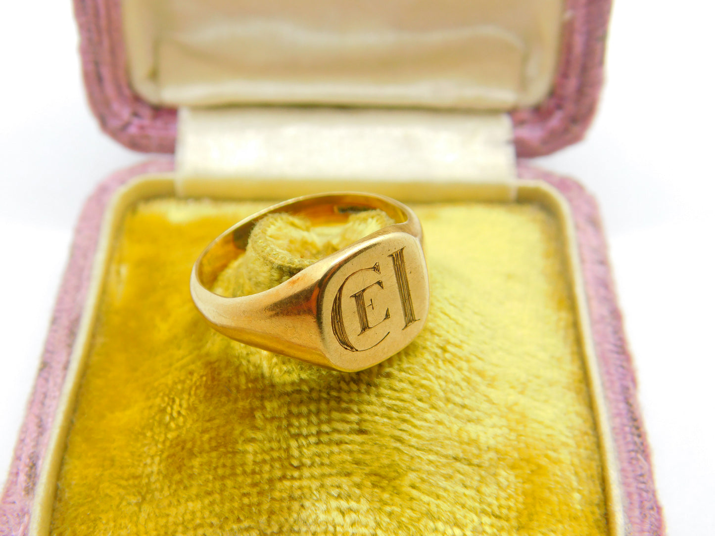 9ct Yellow Gold Monogram Initial CEI Gents Signet Ring Vintage 1977 Sheffield