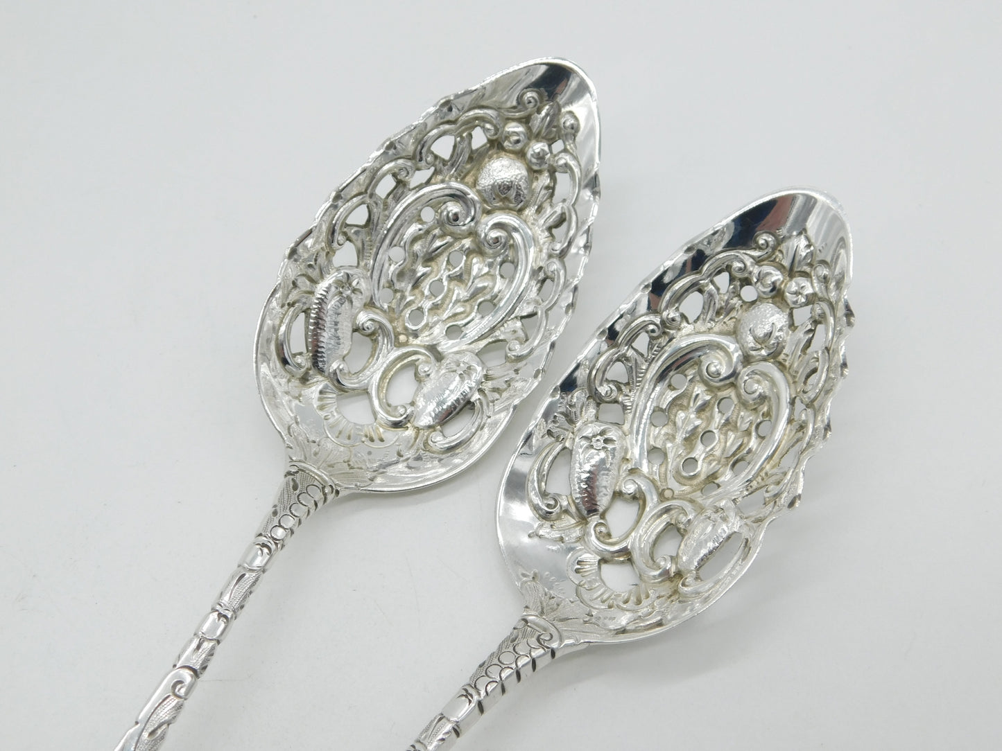 George III Pair of Sterling Silver Pierced Berry Spoons Antique 1804 London