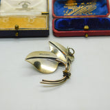 Hans Myhre Norway Sterling Silver Green Enamel Leaf Brooch Antique c1930 Deco