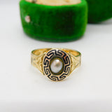 Victorian 9ct Gold, Black Enamel & Pearl Mourning Ring Antique 1864 Birmingham