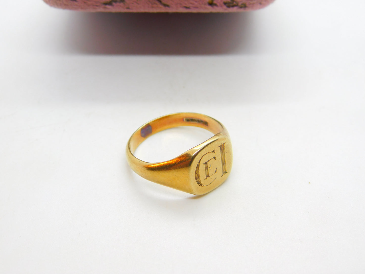 9ct Yellow Gold Monogram Initial CEI Gents Signet Ring Vintage 1977 Sheffield