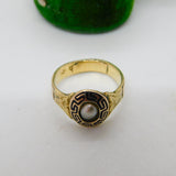 Victorian 9ct Gold, Black Enamel & Pearl Mourning Ring Antique 1864 Birmingham
