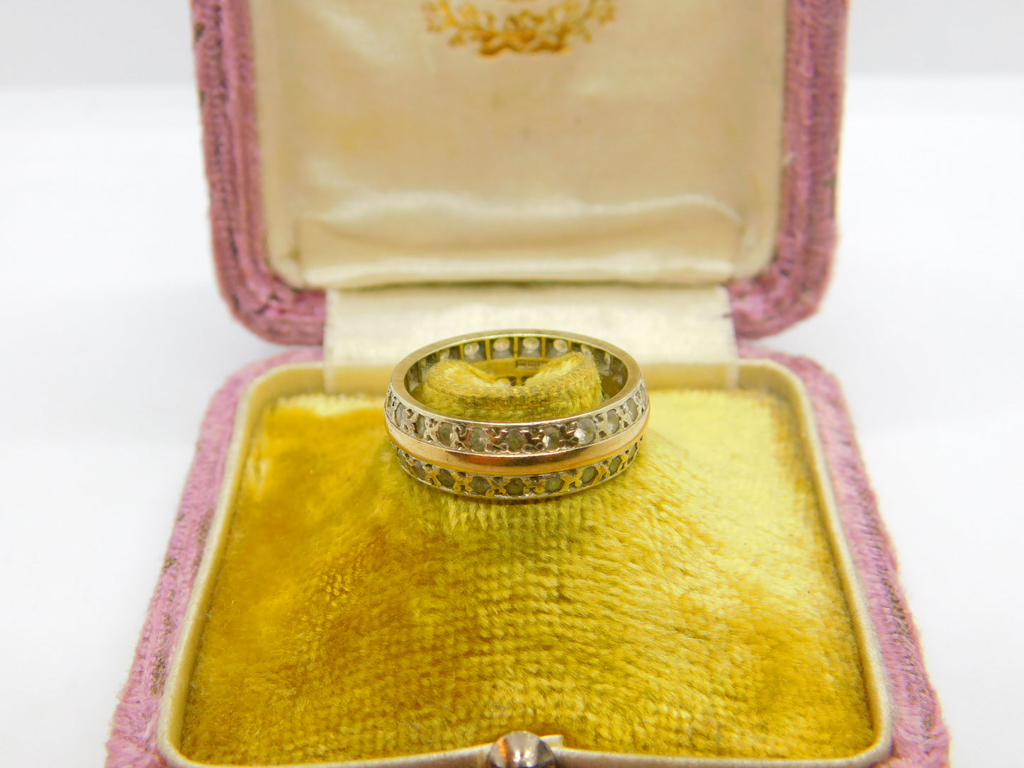 9ct Yellow Gold Double Eternity Ring with Diamond Paste Vintage 1961 Birmingham